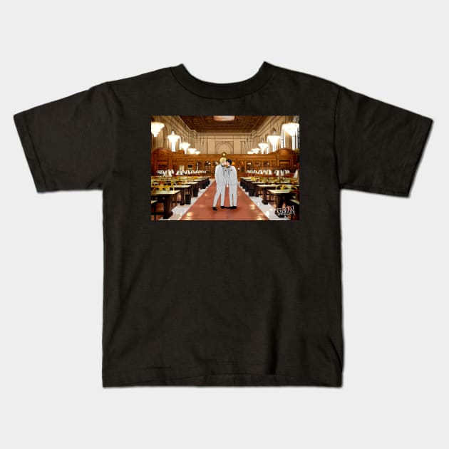 Ash and Eiji Library Wedding Kids T-Shirt by MykaAndSalmon